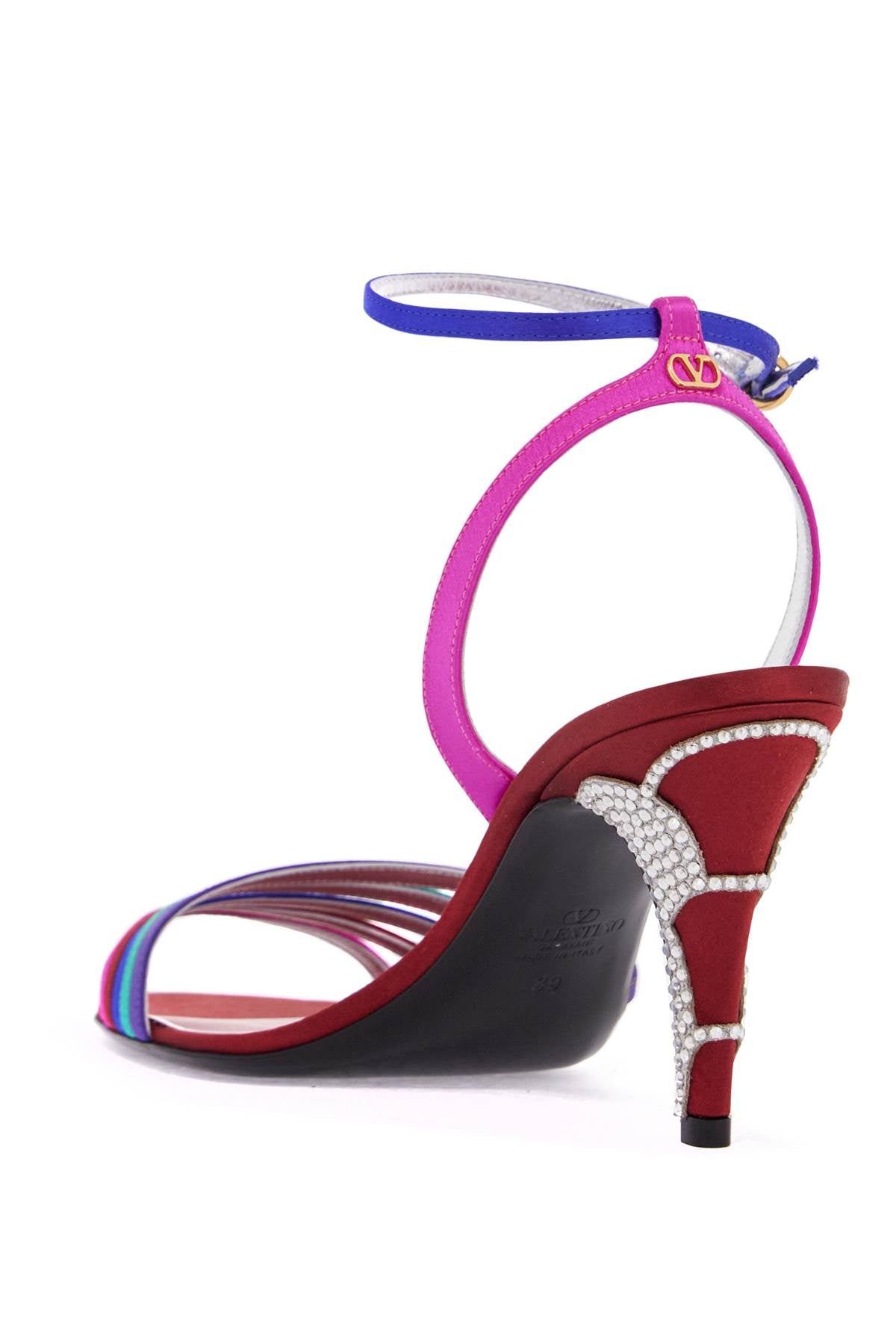 Multicolor High Heel Sandals With Strass In Calfskin And Red Sole  - Multicolor