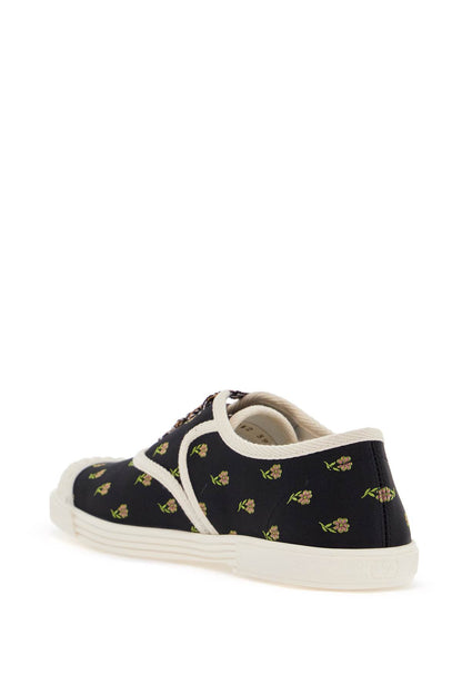 Black Cotton Sneakers With Floral Pattern And Rubber Sole  - Black