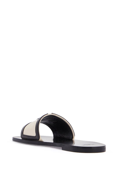 Butter White And Black Synthetic Slides With Wide Strap  - White