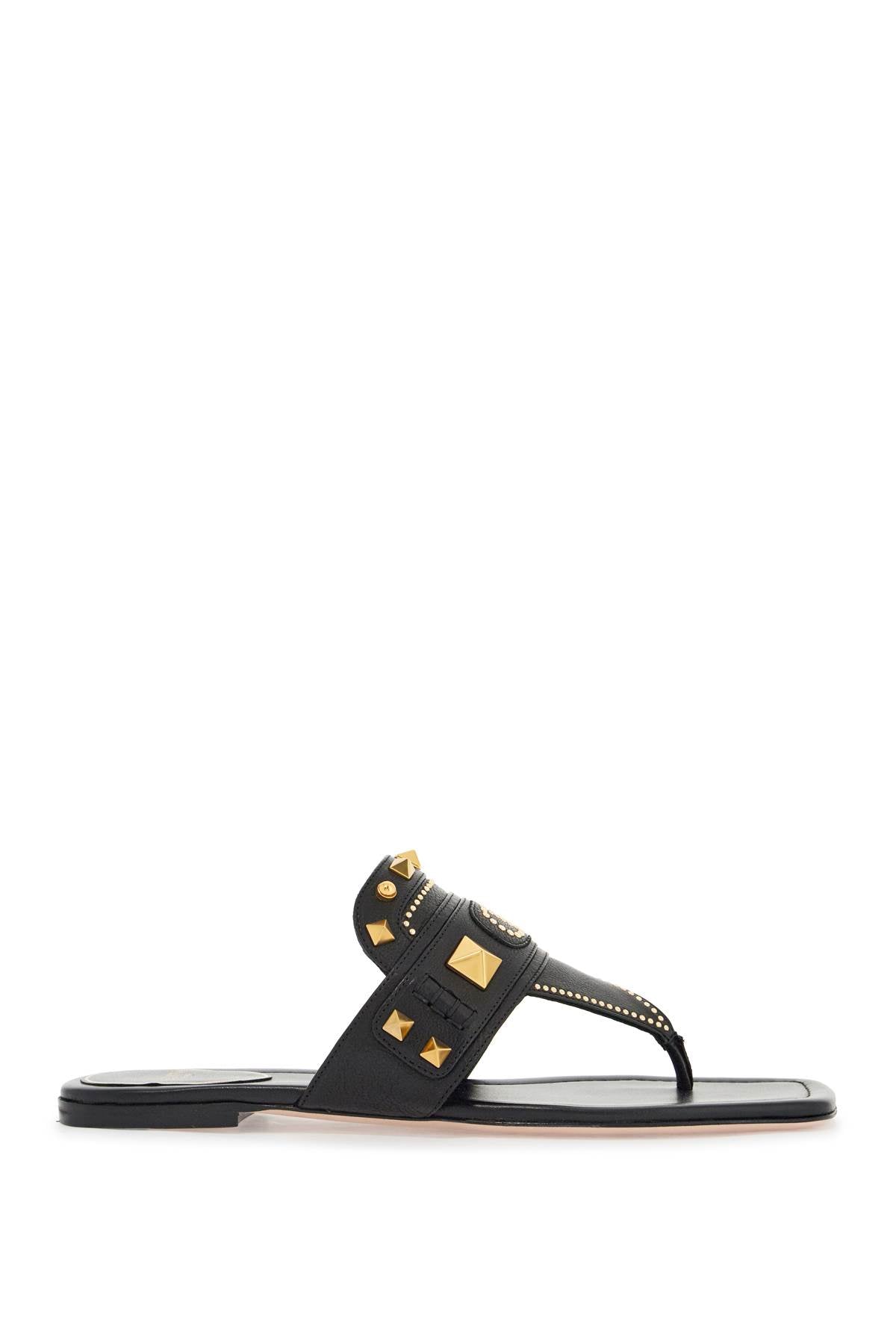 Black Buffalo Leather Studded Flip-flops  - Black