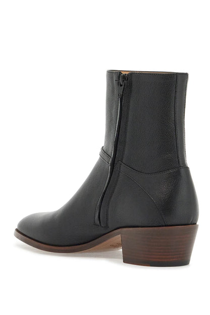 Leather Pat Ankle Boots  - Black