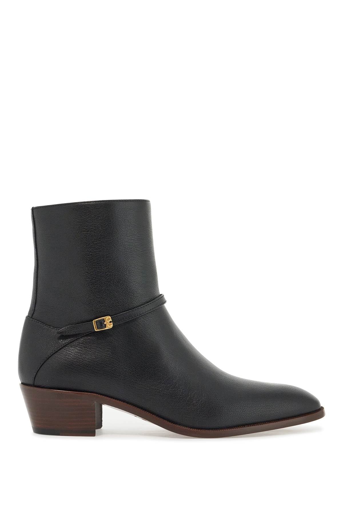 Leather Pat Ankle Boots  - Black