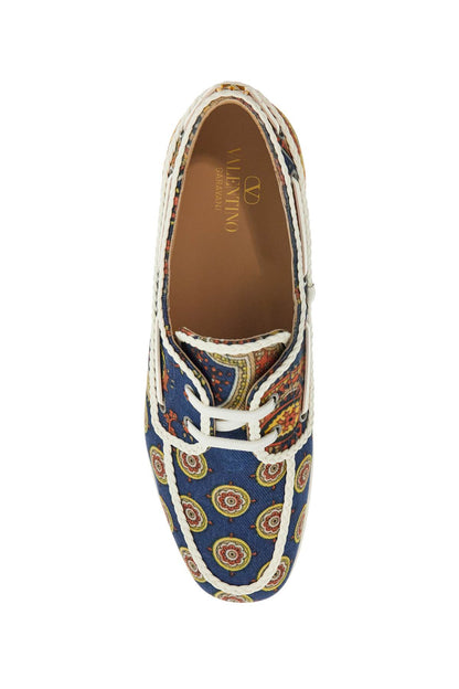 Blue Cotton Boat Shoes With Paisley Pattern  - Blue