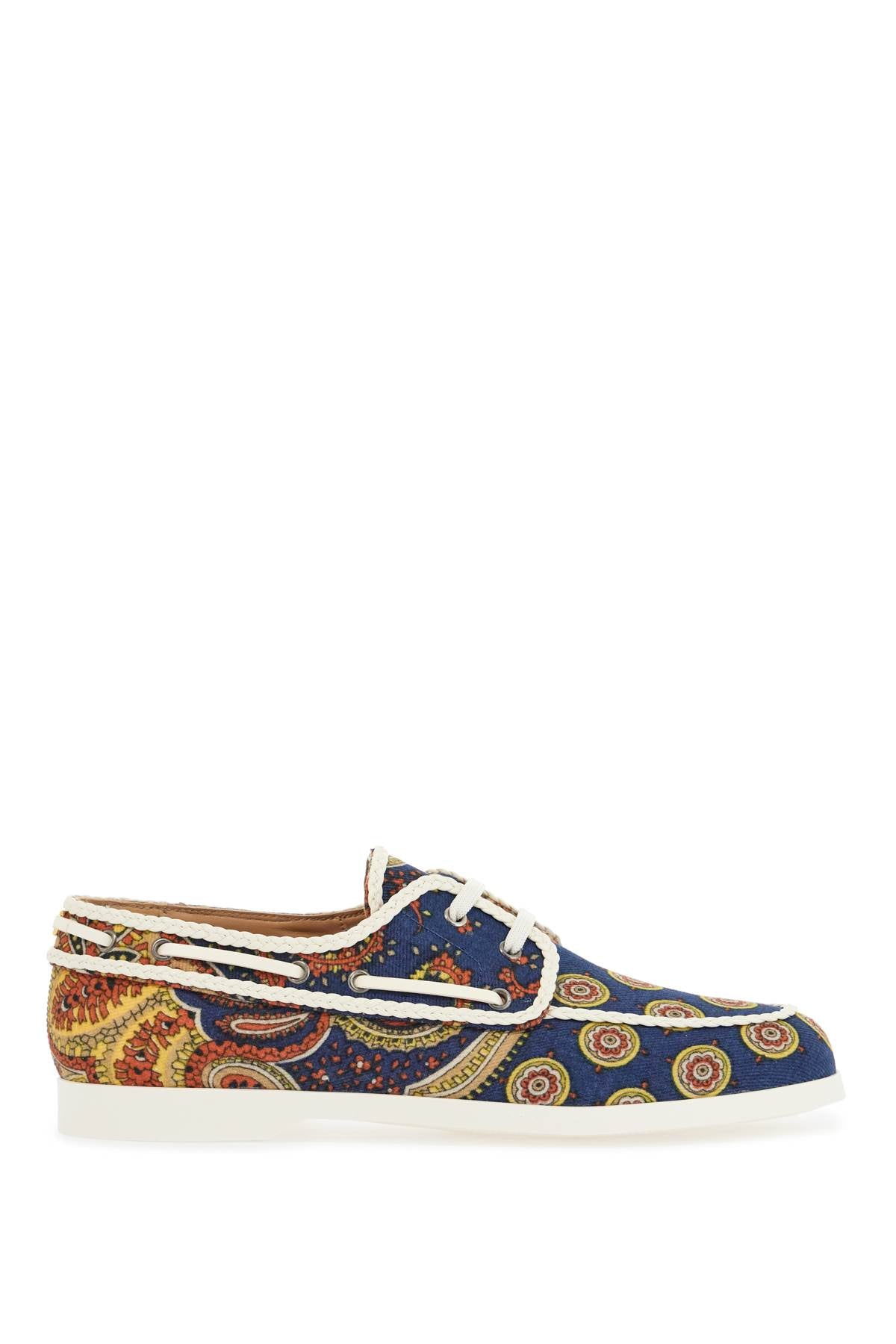 Blue Cotton Boat Shoes With Paisley Pattern  - Blue