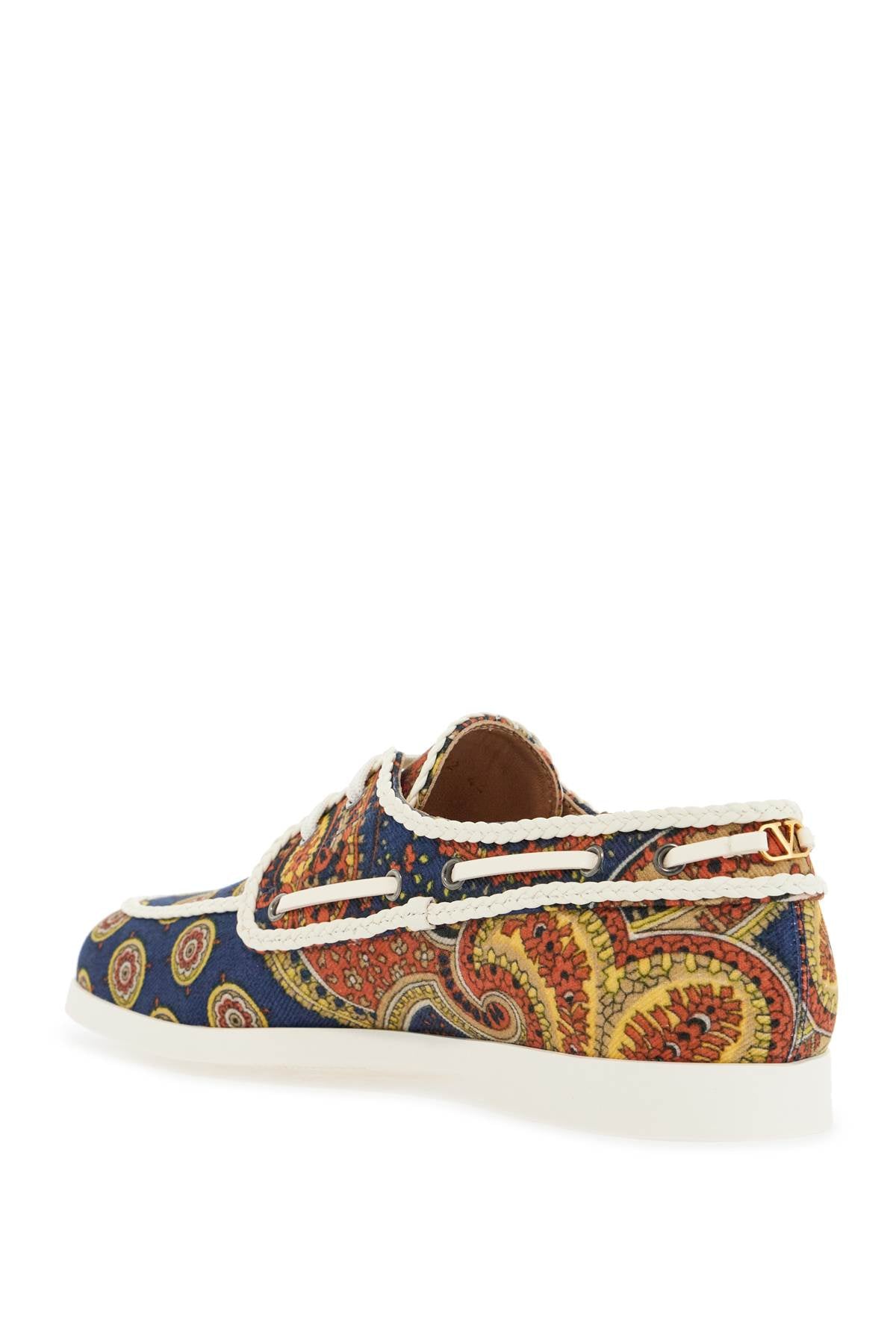 Blue Cotton Boat Shoes With Paisley Pattern  - Blue