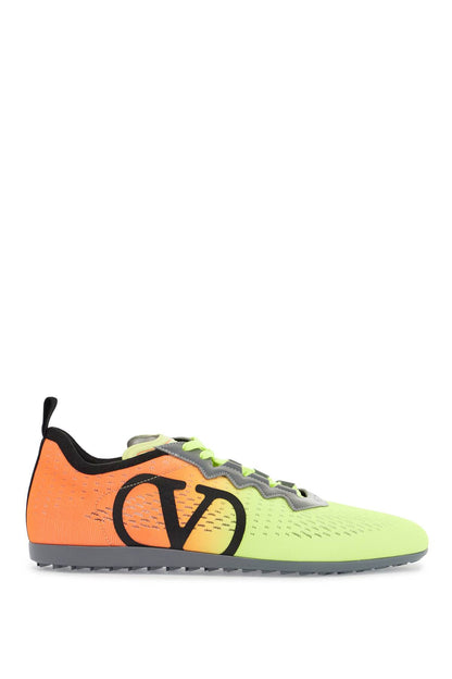 Lime Green And Fluorescent Orange Sporty Sneakers In Cotton And Pu Bold Design  - Fluo