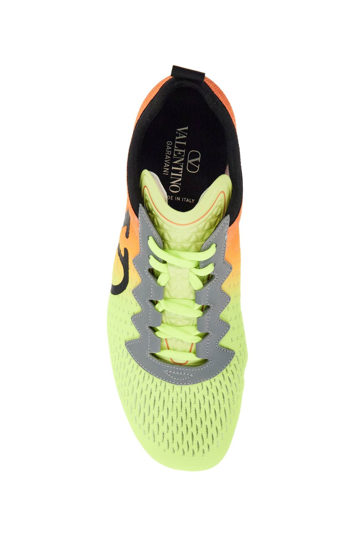 Lime Green And Fluorescent Orange Sporty Sneakers In Cotton And Pu Bold Design  - Fluo