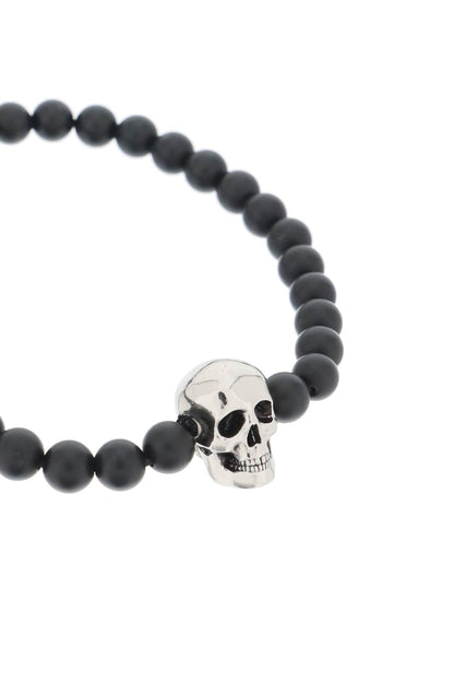 Skull Bracelet With Pearls  - Black