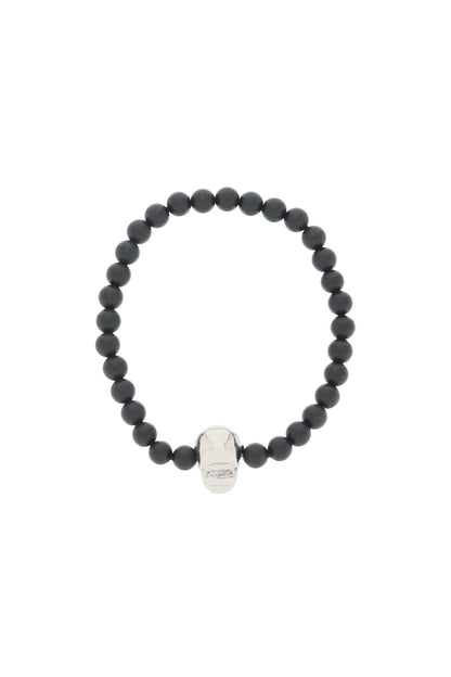 Skull Bracelet With Pearls  - Black