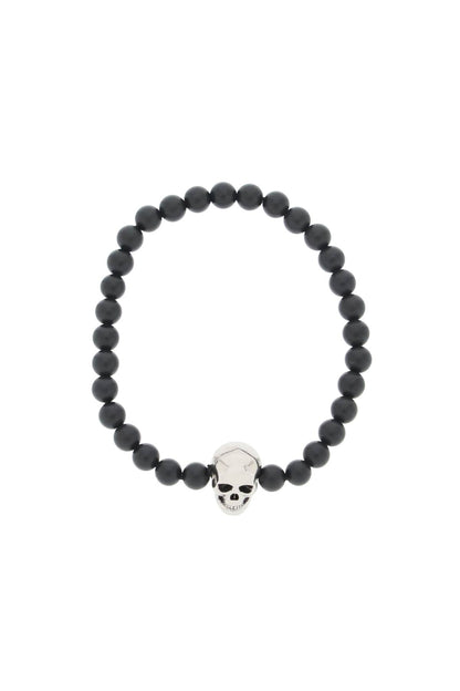 Skull Bracelet With Pearls  - Black