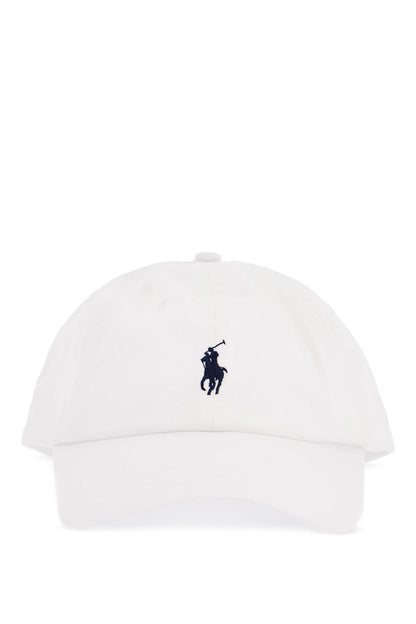 White Cotton Baseball Cap With Navy Embroidered Logo  - White