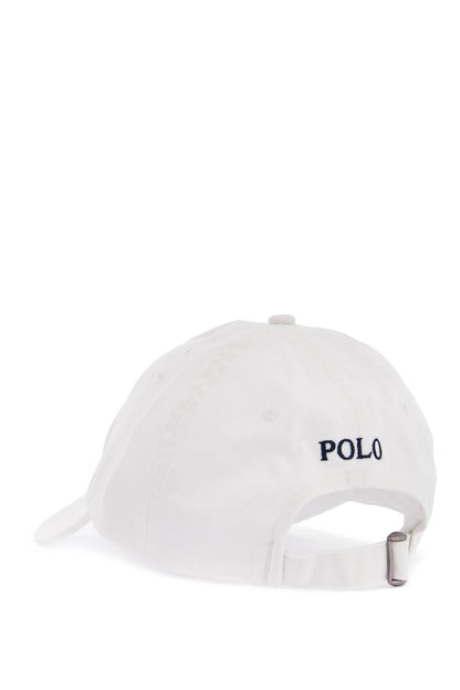 White Cotton Baseball Cap With Navy Embroidered Logo  - White