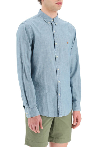 Slim Fit Shirt In Stone-washed Chambray  - Light Blue