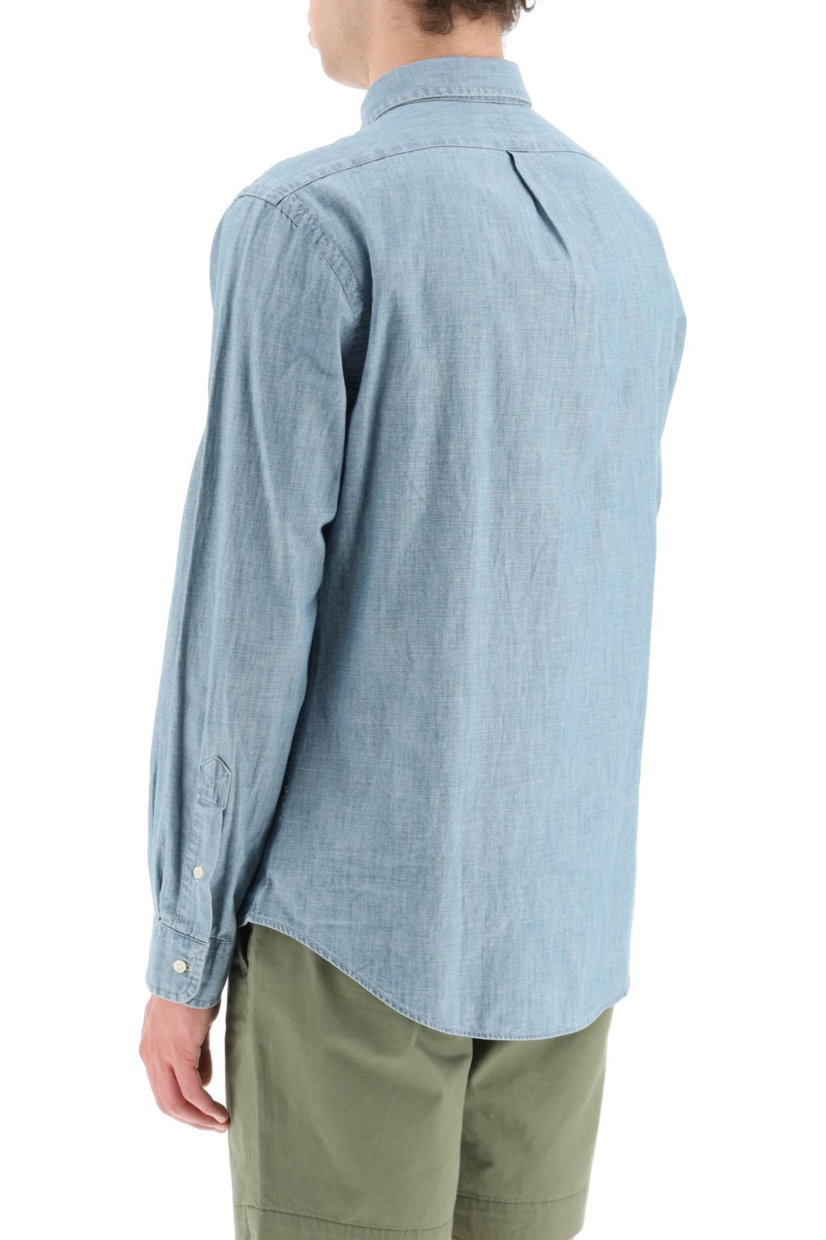 Slim Fit Shirt In Stone-washed Chambray  - Light Blue