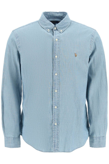 Slim Fit Shirt In Stone-washed Chambray  - Light Blue