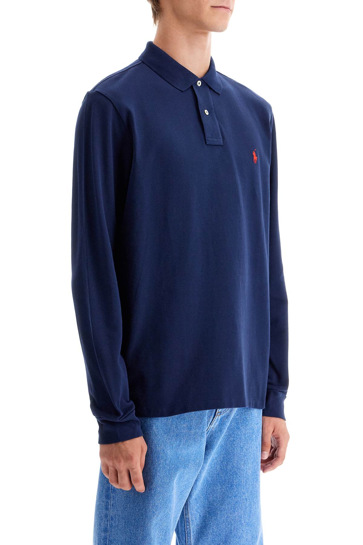 Long-sleeved Polo Shirt  - Blue