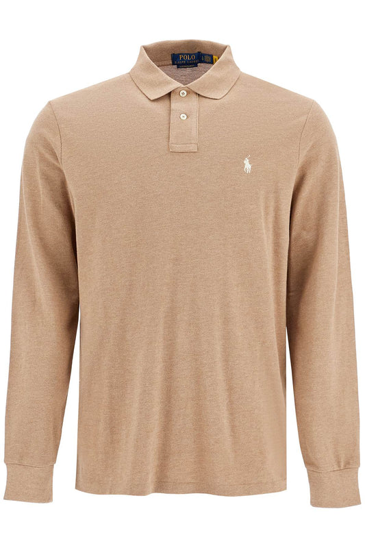 Long-sleeved Polo Shirt  - Brown