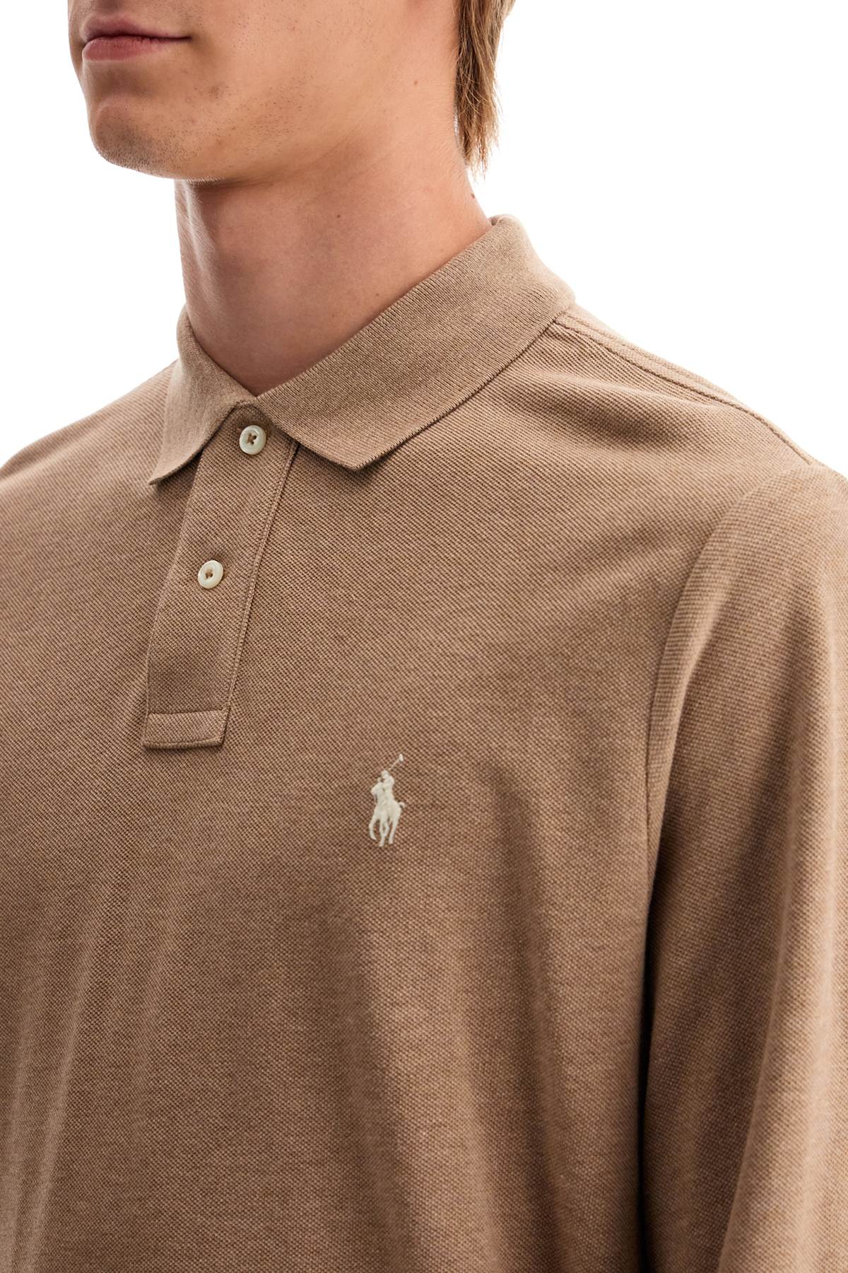 Long-sleeved Polo Shirt  - Brown