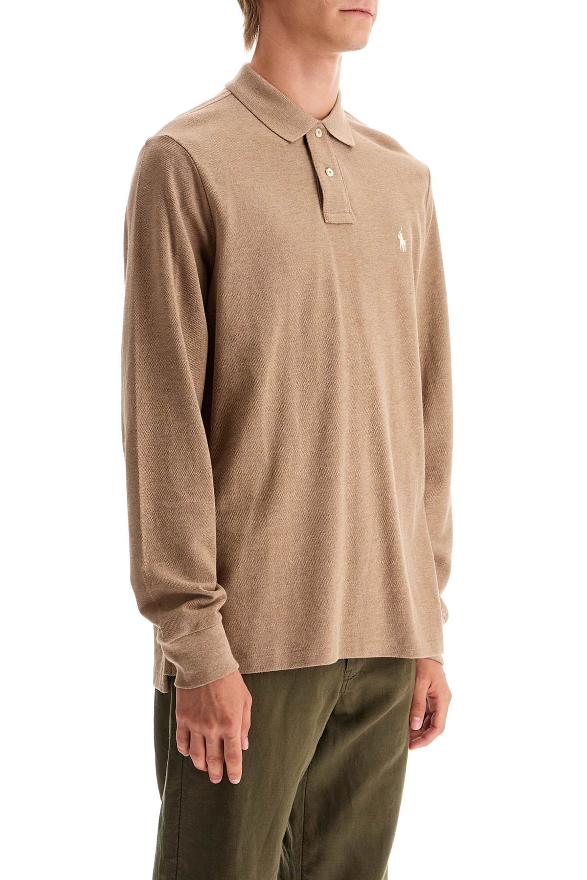 Long-sleeved Polo Shirt  - Brown