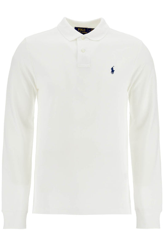 Slim Fit Long Sleeve Polo Shirt  - White