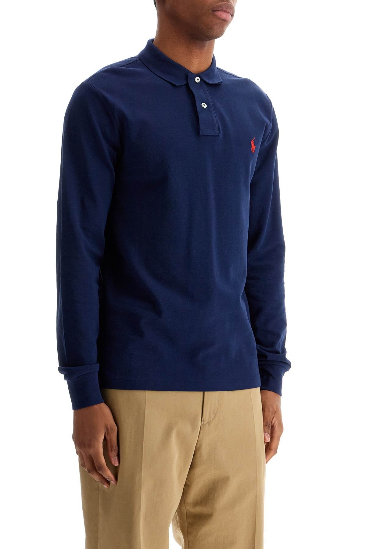 Slim Fit Long Sleeve Polo Shirt  - Blue