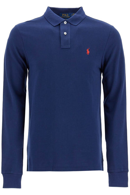 Slim Fit Long Sleeve Polo Shirt  - Blue