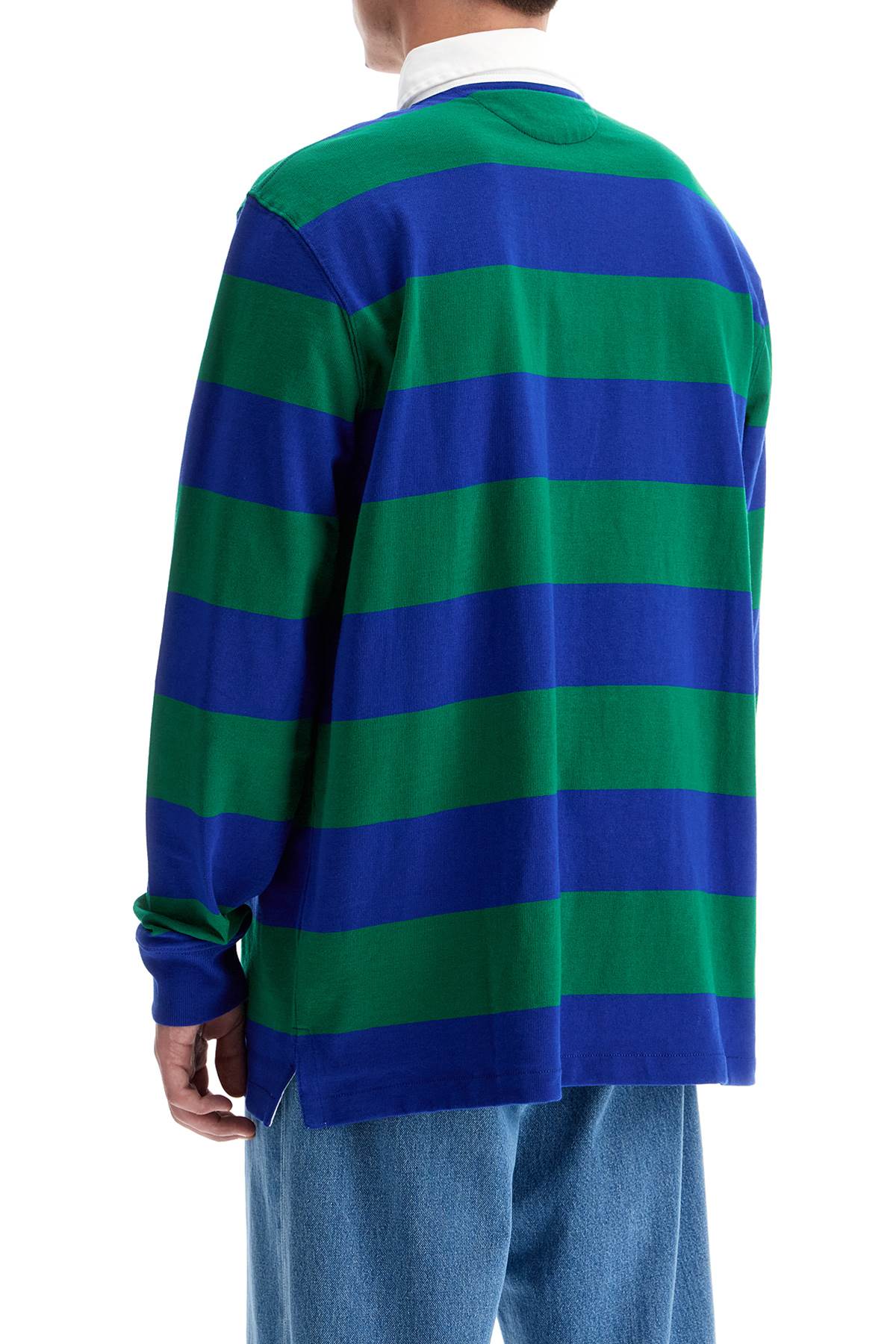 Long-sleeved Striped Polo Shirt For  - Green