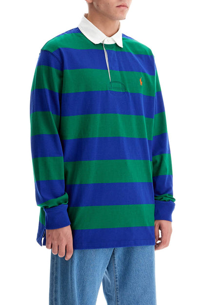 Long-sleeved Striped Polo Shirt For  - Green