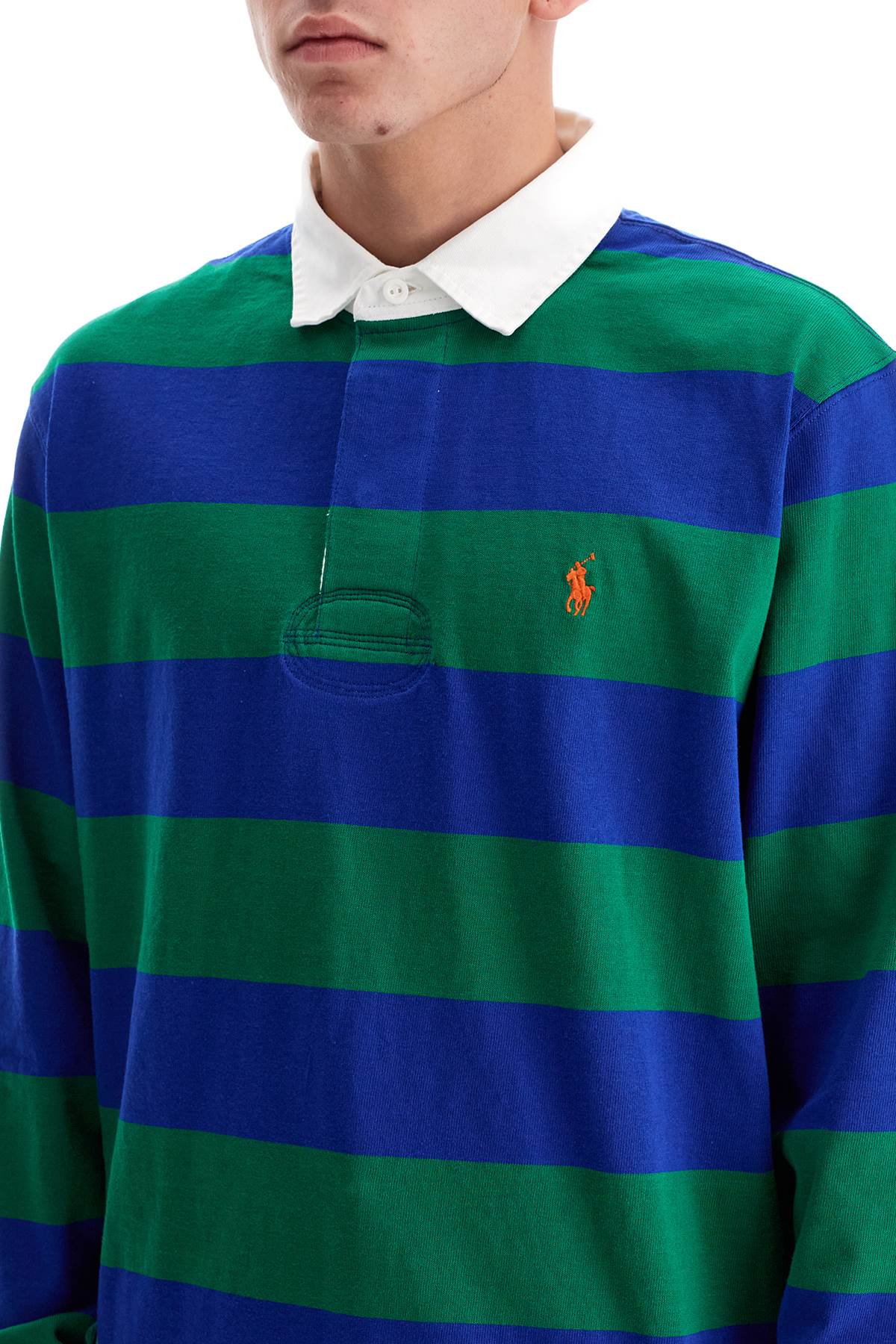 Long-sleeved Striped Polo Shirt For  - Green