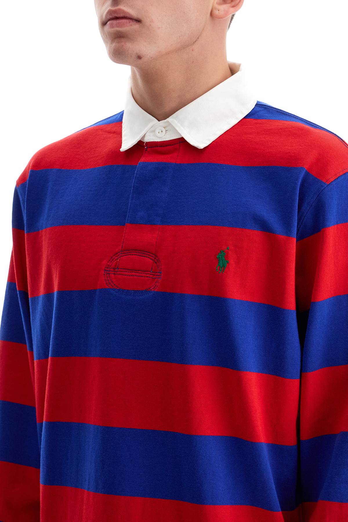 Long-sleeved Striped Polo Shirt For  - Blue