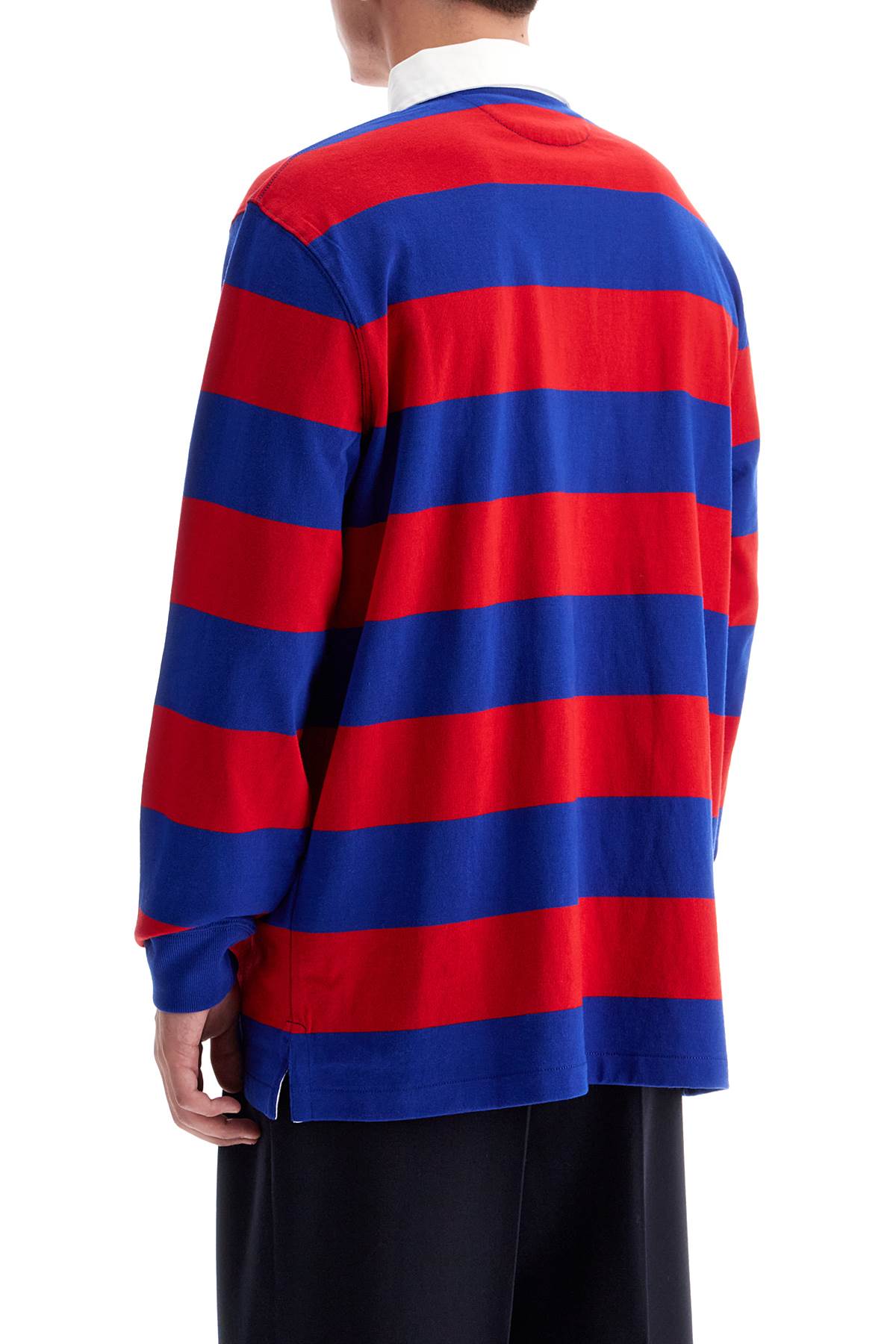 Long-sleeved Striped Polo Shirt For  - Blue