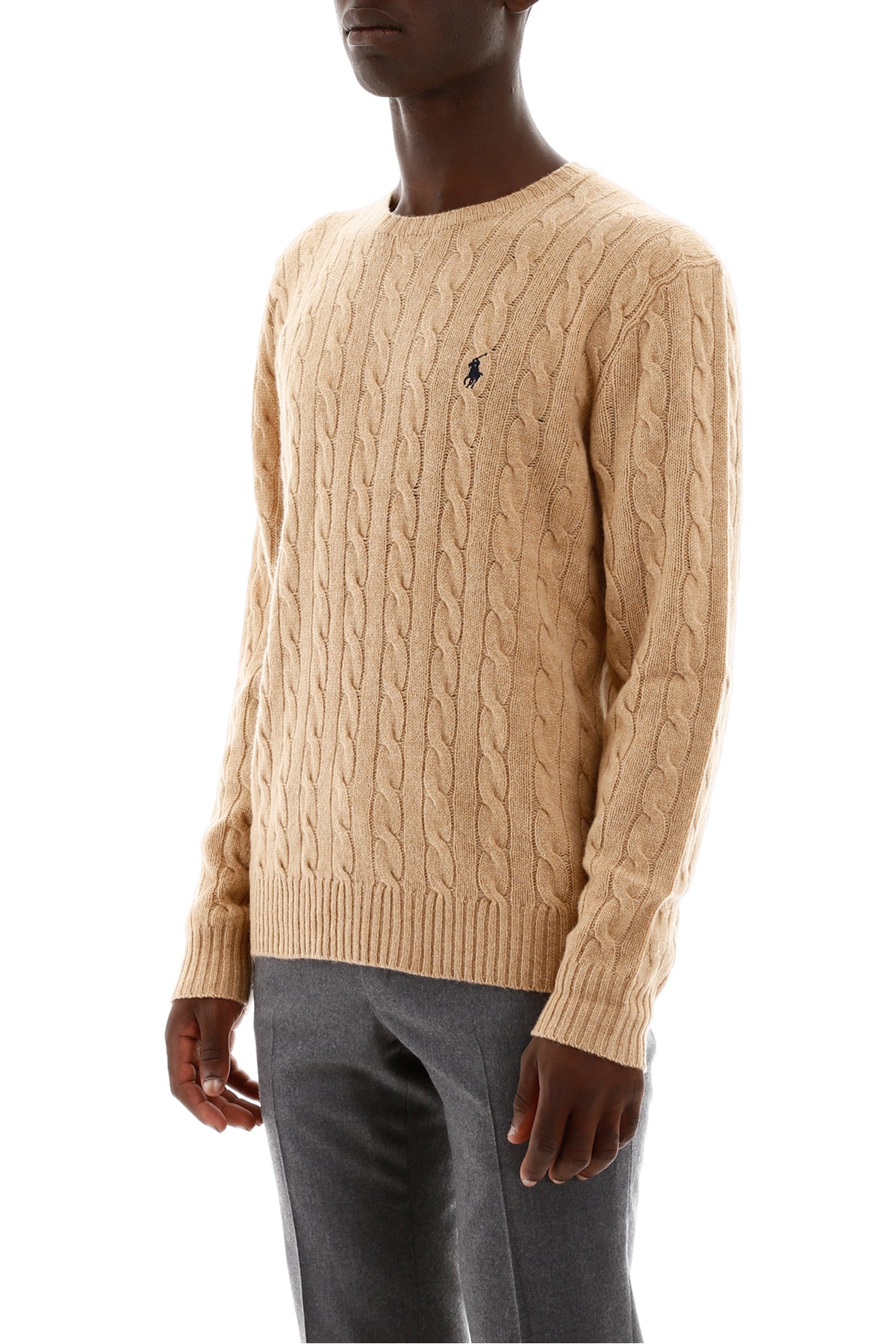 Cable Knit Wool-cashmere Sweater  - Beige