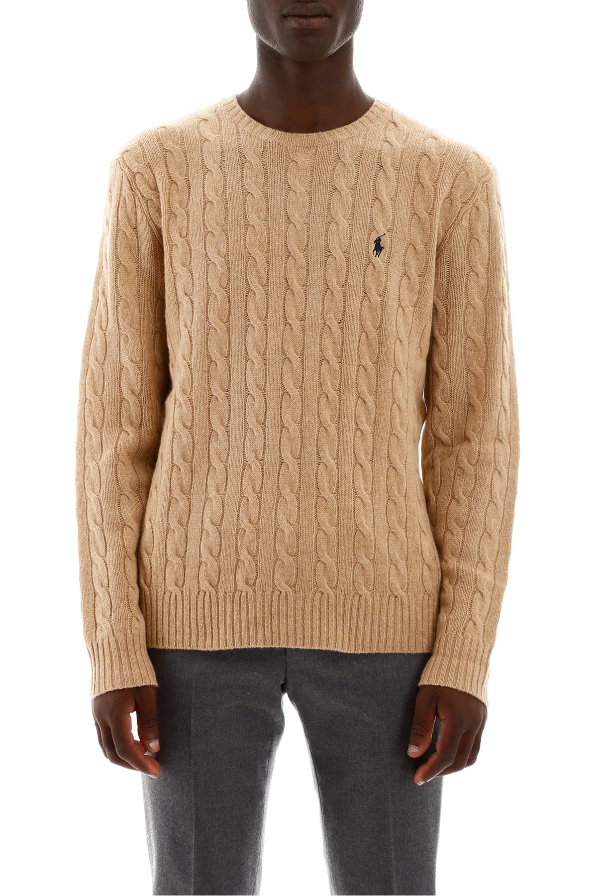 Cable Knit Wool-cashmere Sweater  - Beige