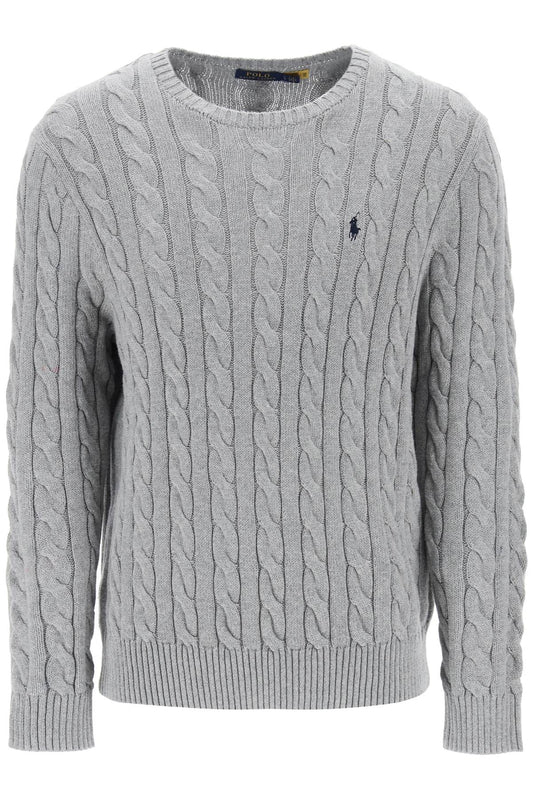 Cable Knit Cotton Sweater  - Grey