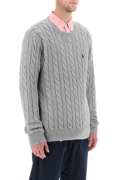 Cable Knit Cotton Sweater  - Grey