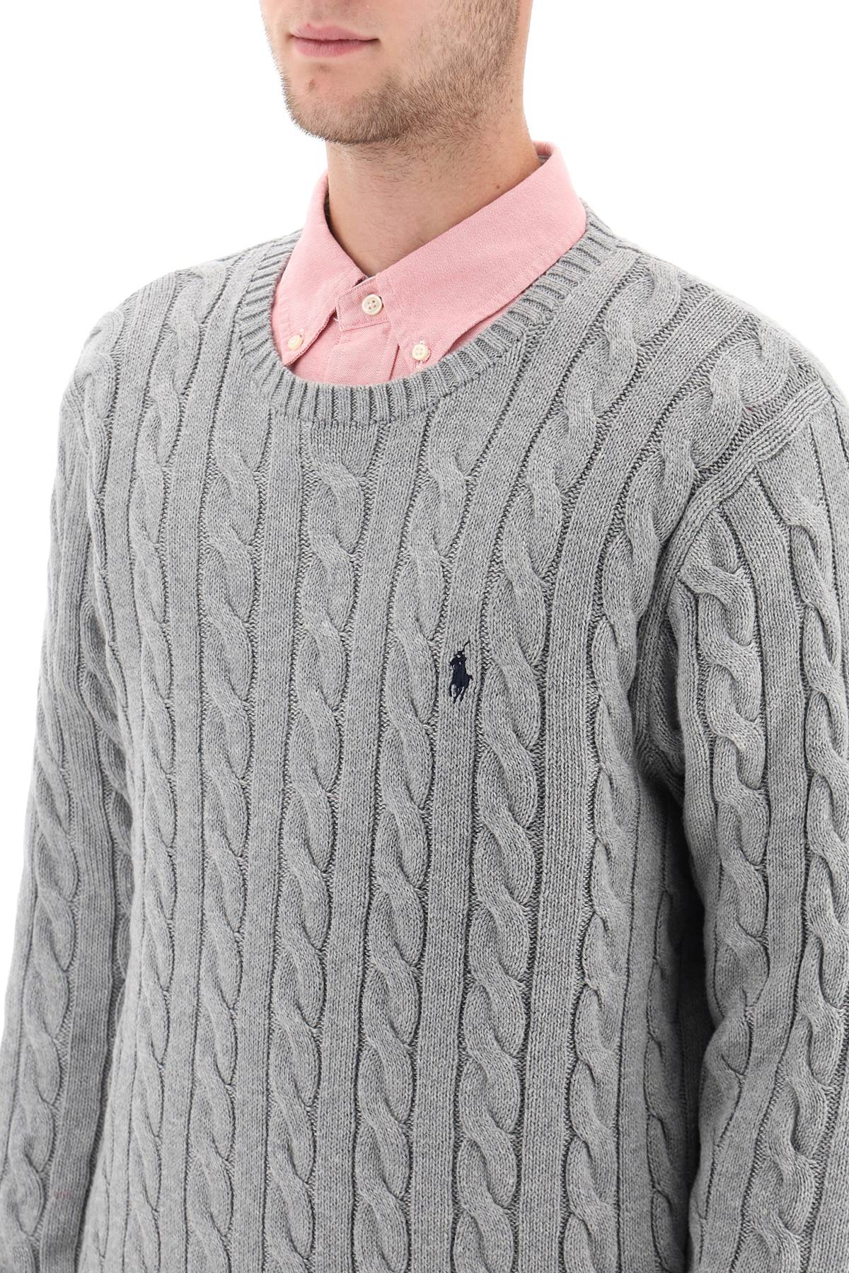 Cable Knit Cotton Sweater  - Grey