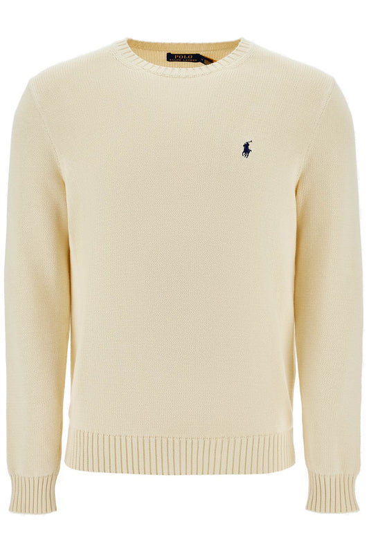 Cream Cotton Sweater With Embroidered Logo  - Beige