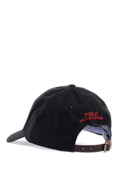 Black Cotton Cap With Logo Embroidery  - Black