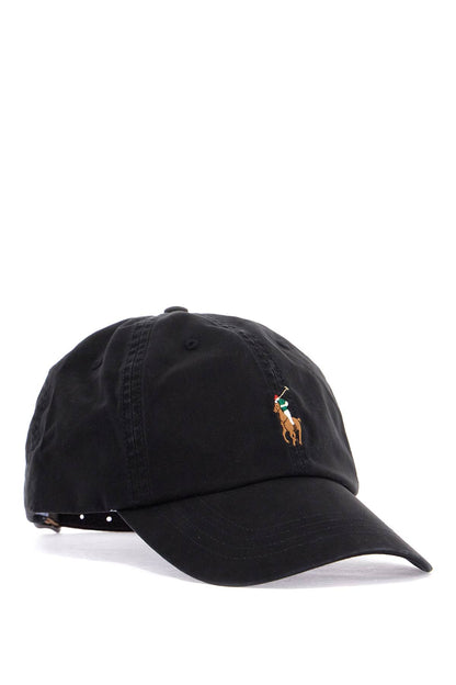 Black Cotton Cap With Logo Embroidery  - Black