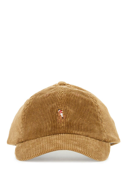 Velvet Ribbed Baseball Cap With Nine  - Beige