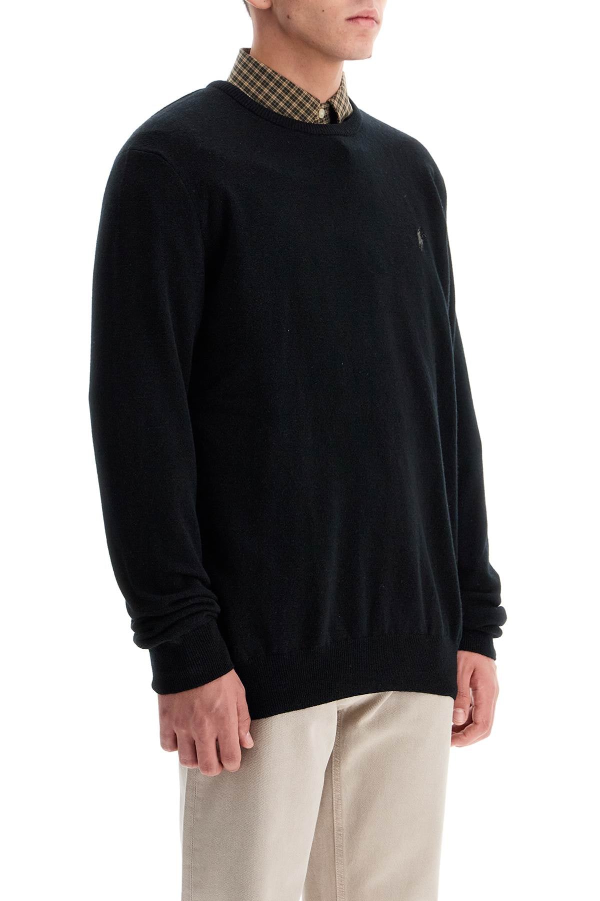 Wool Pullover With Pony Embroidery  - Black