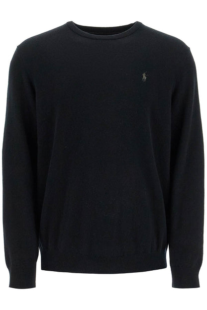 Wool Pullover With Pony Embroidery  - Black