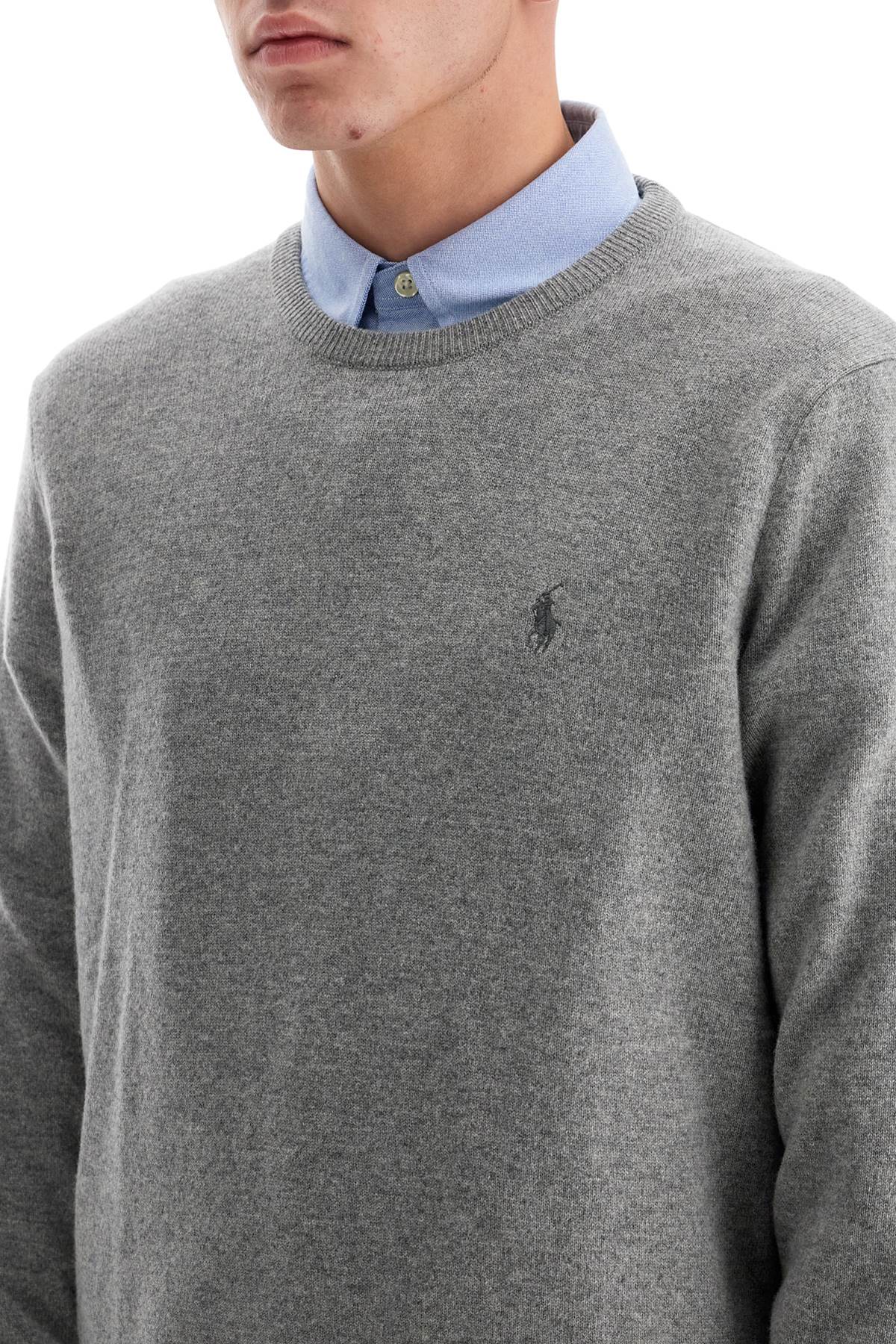 Wool Pullover With Pony Embroidery  - Grey