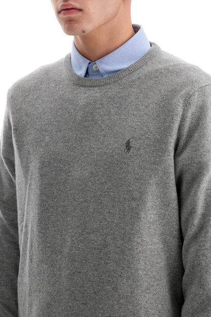 Wool Pullover With Pony Embroidery  - Grey