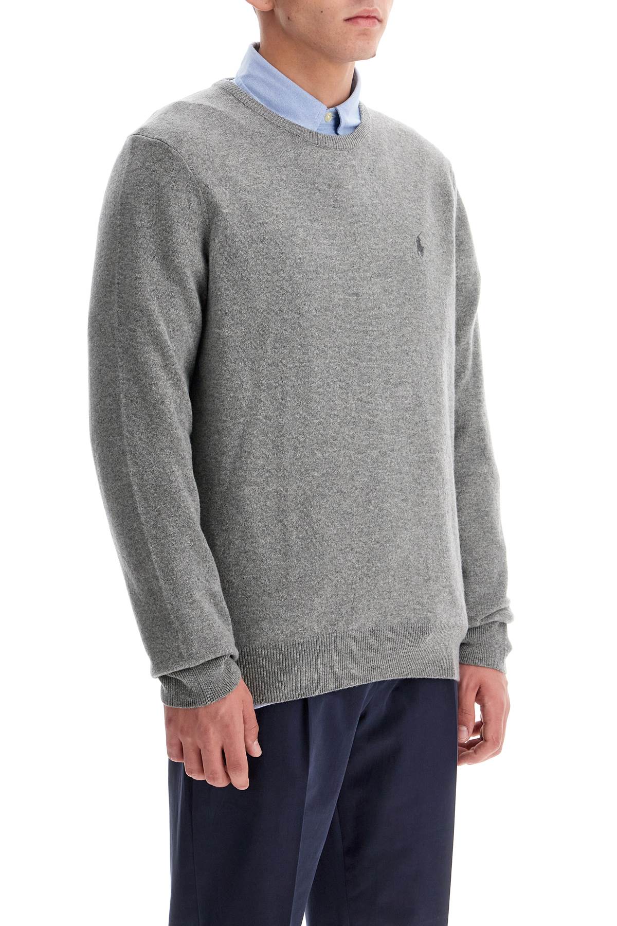 Wool Pullover With Pony Embroidery  - Grey