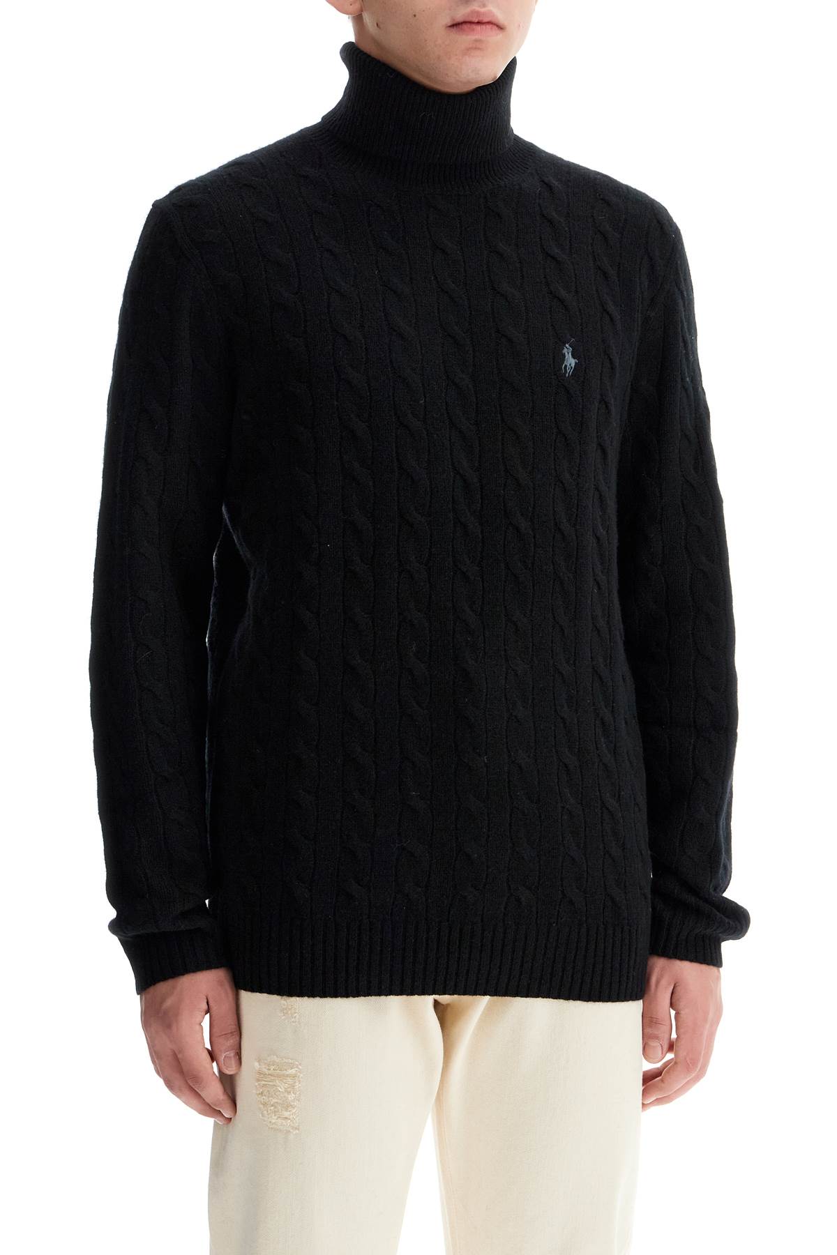 Cable-knit Wool And Cashmere Turt  - Black