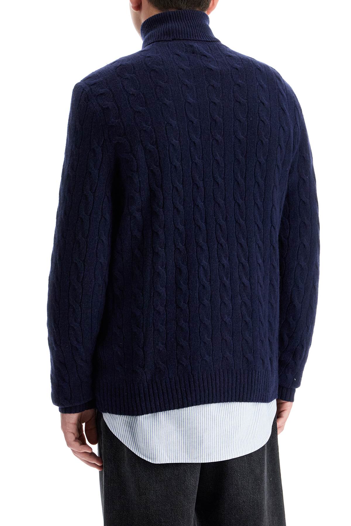 High-neck Wool And Cashmere Cable-knit Pullover Sweater  - Blue