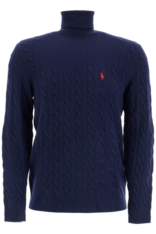 High-neck Wool And Cashmere Cable-knit Pullover Sweater  - Blue