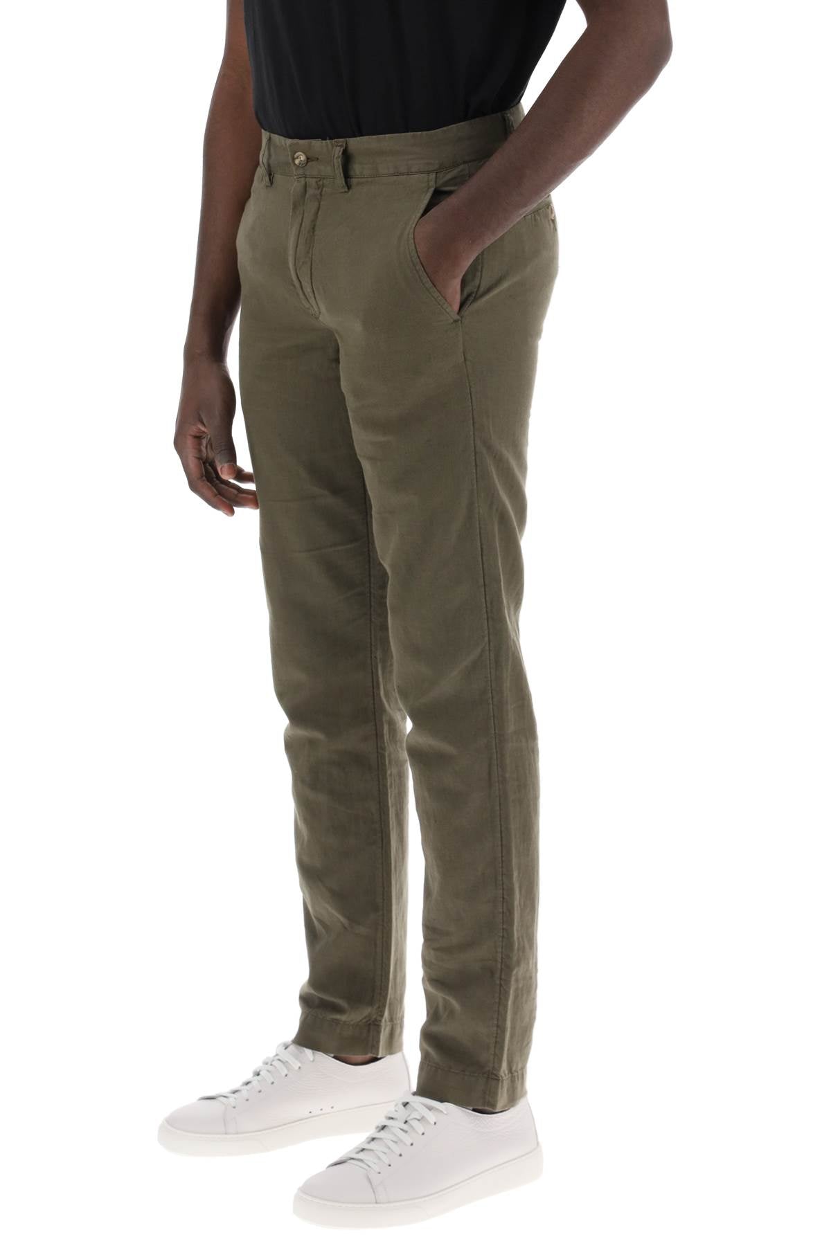 Linen And Cotton Blend Pants For  - Green