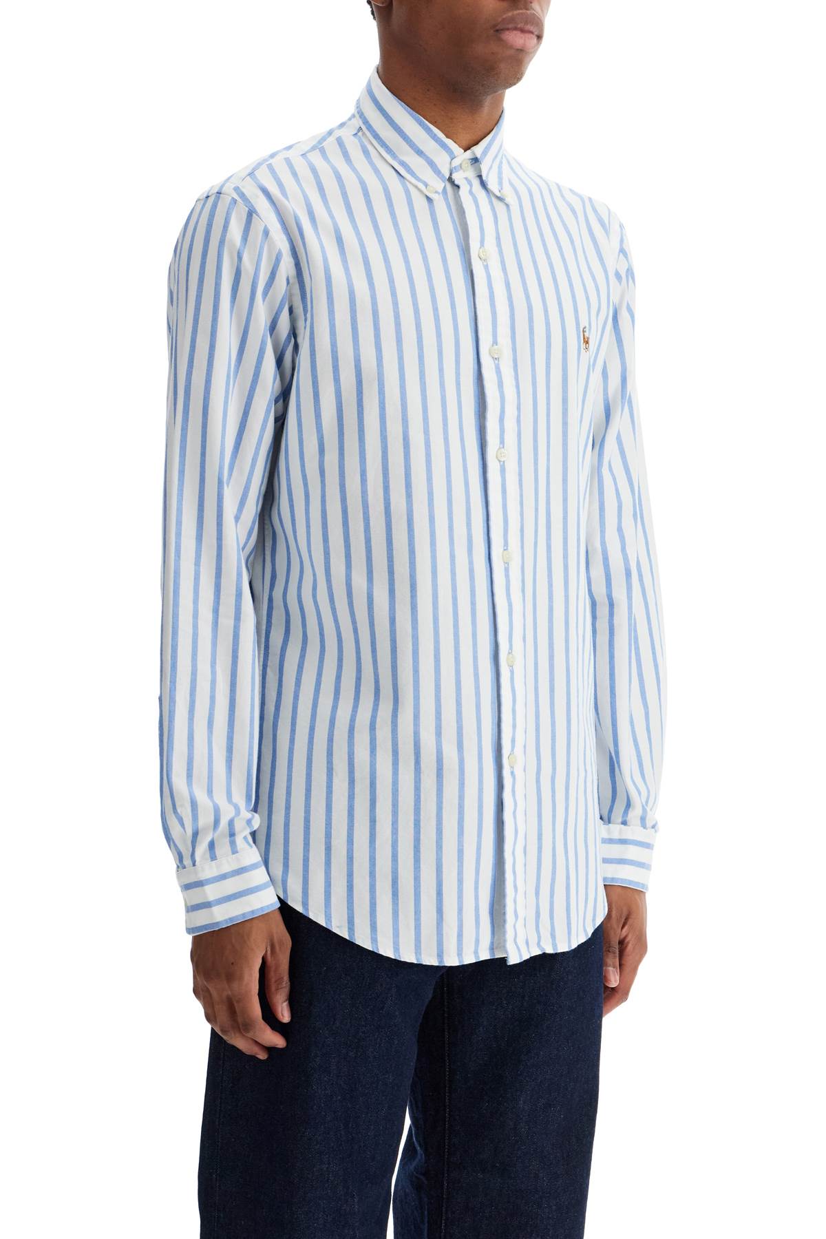 Custom Fit Shirt In Striped Oxford  - White